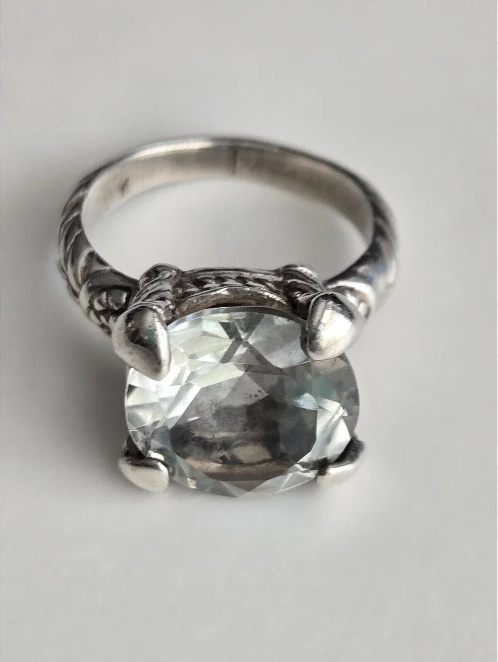 Sterling Silver 925 Large Square Cubic Zirconia Ring Sz 5.25, 5.88g
